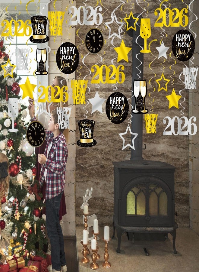 GOER 2026 New Year Festival Party Supplies 31 Pcs Hanging Swirl and Celebration Card,Gold and Black Party Supplies for 2026 New Year Eve Decorations - Image 5